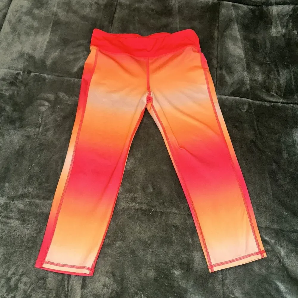 Old Navy Active Leggings Girl's XL Orange Pink Ombre High-Waisted Athletic